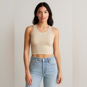 Aerie Beige Ribbed Crop Top Women’s Small Granola Girl Coastal Beach Casual